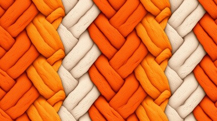 Intricate woven texture featuring vibrant orange and cream colored patterns in close view