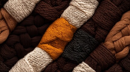Textured yarn display showcasing intricate patterns and colors in a woven arrangement