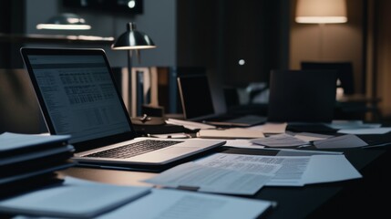 Money laundering audit process in a business office. Featuring investigation and analysis