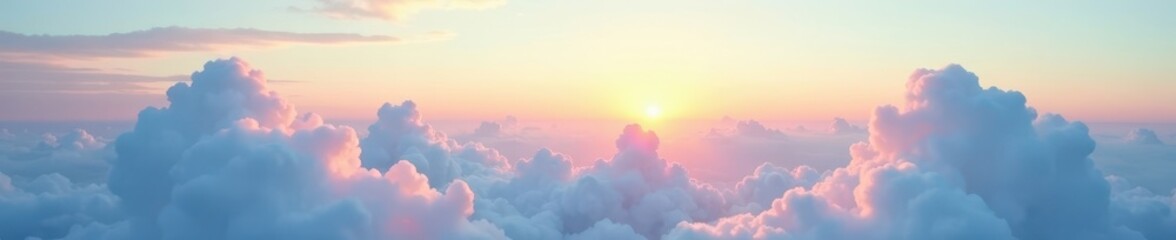 Fototapeta premium Delicate clouds float across a pale blue heavenscape at sunset, nature, landscape