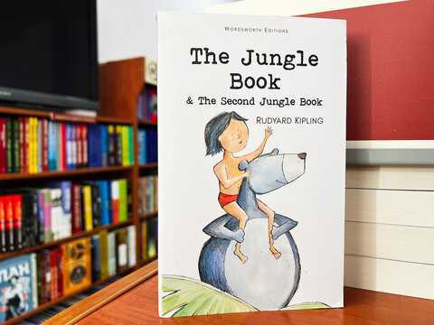 Cover of The Jungle Book by Rudyard Kipling in a bookstore setting