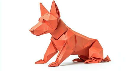 Obraz premium A Sitting Origami Dog Created From Orange Colored Paper