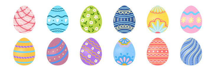 Vector bundle of Easter eggs with unique decorative patterns, isolated on a white background, ideal for religious and festive projects