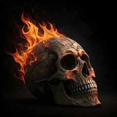 fire skull on black background