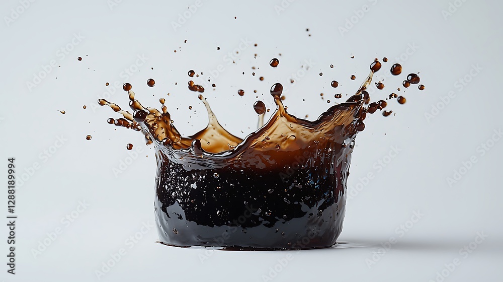 Aufkleber liquid splash action of cola beverage on white background, creating a crown effect