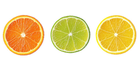 Fototapeta premium citrus slice, orange, lemon, lime, isolated on white background, clipping path