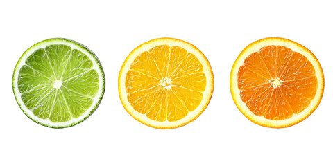 Obraz premium citrus slice, orange, lemon, lime, isolated on white background, clipping path