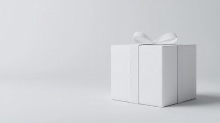 Minimalist white gift box with a ribbon on a simple background, representing elegance and simplicity in giving.