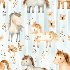 Seamless watercolor horse pattern