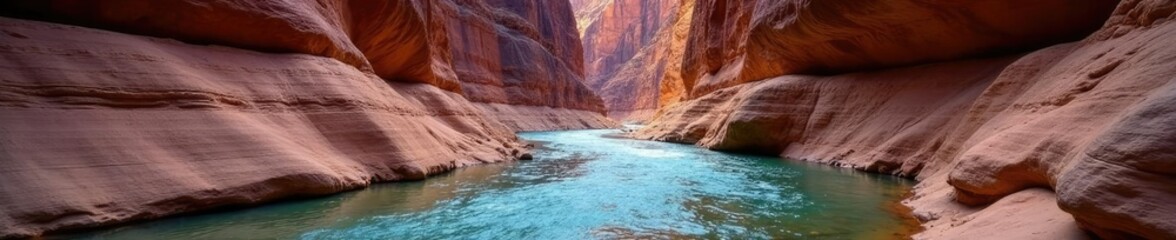 Rocky canyon walls with Colorado River flowing through, geology, rocky terrain