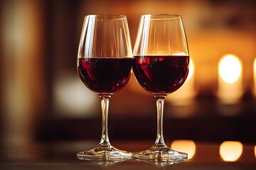 Romantic Couple Enjoying Glasses of Red Wine in Cozy Luxury Restaurant
