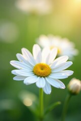 Fototapeta premium Soft petals of white daisy flowers gently unfolding, spring, gentle