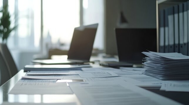 Money laundering audit process in a financial office. Featuring transaction analysis and fraud detection