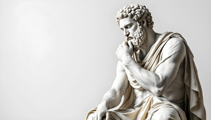 A detailed ancient Greek philosopher statue, symbolizing wisdom and contemplation.