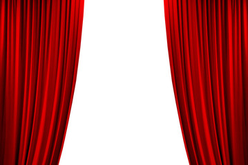 Open Red stage curtain, photo, png isolated on transparent background