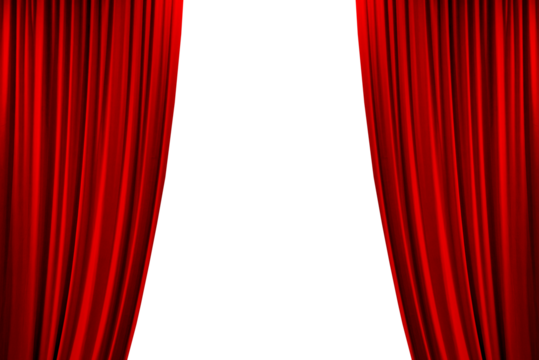 Open Red stage curtain, photo, png isolated on transparent background - Powered by Adobe