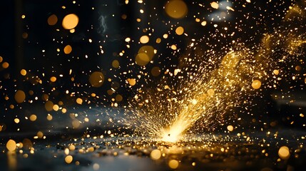 Sparks Fly From Metal Laser Cutting in High Tech Industrial Factory