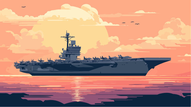 Illustration of a warship. Aircraft carrier.