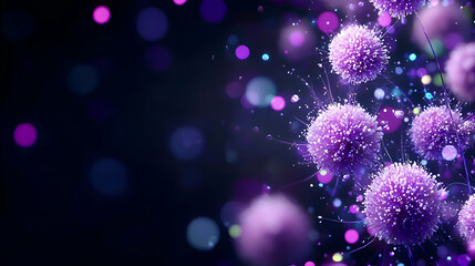 Fototapeta premium Microscopic View of Purple Cells Connected in a Dark Background