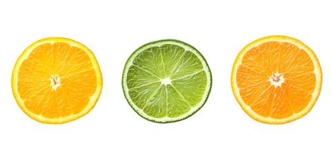 Obraz premium citrus slice, orange, lemon, lime, isolated on white background, clipping path