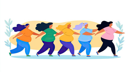 Obraz premium Group of women walking together in cheerful mood