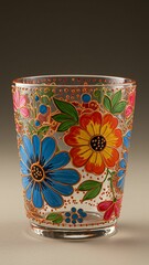 Hand-painted floral glass with vibrant colors