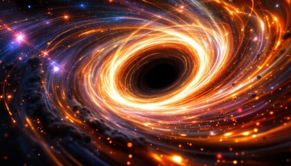 Obraz premium Cosmic Vortex: A mesmerizing digital artwork depicting a black hole's swirling energy and celestial wonders.