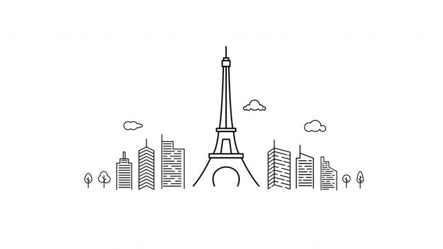 Line drawing of the Paris skyline animation
