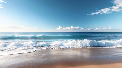 Obraz premium A beautiful beach with white sand and clear blue water and sky.