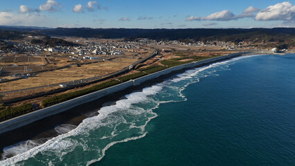 野田村・十府ヶ浦の防潮堤（空撮） - 岩手県九戸郡野田村,日本 © SH-DESIGN