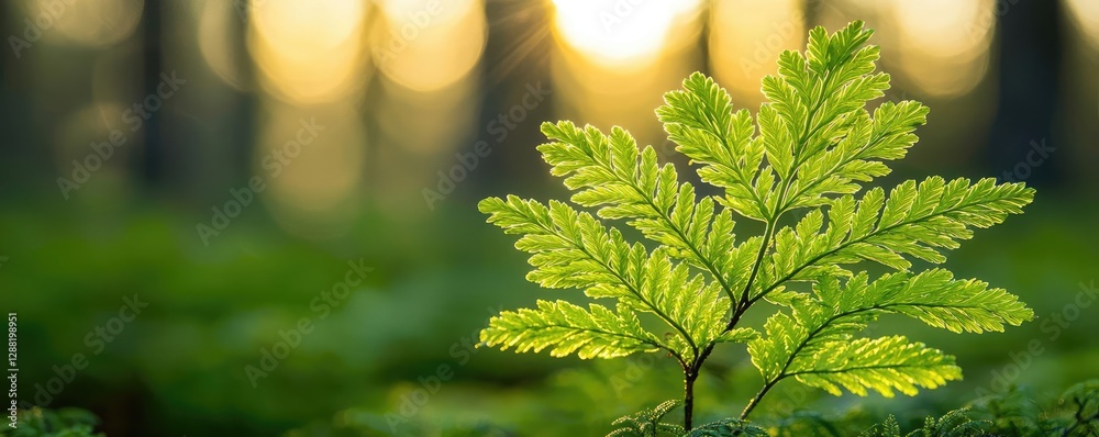 Aufkleber earth day environmental concept. a close-up view of a vibrant green leaf in a tranquil forest settin