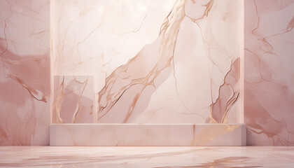 Pink and white product mock up scene, soft rose marble backdrop with a gold veins