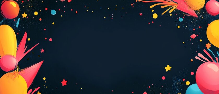 Party Flyer with Colorful Illustrative Elements on Dark Background 