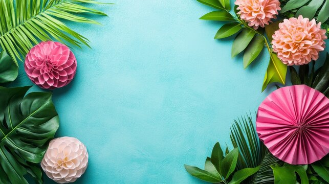 Party Flyer with Tropical Decorations and Floral Accents 