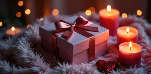 Romantic Luxury Gift Box with Faux Fur and Candles, faux fur, presents, high-end