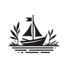 Creative Boat in River Icon Silhouette Vector | Nature & Cityscape Illustration