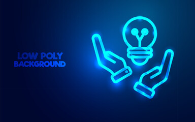 Low Poly Light Bulb, Futuristic Innovation, Polygonal Idea Concept, Digital Creativity, AI Smart Thinking