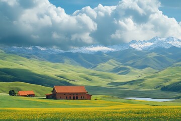 Mountain Meadow Farmhouse Landscape