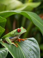 Red eyed tree frogs on leaf