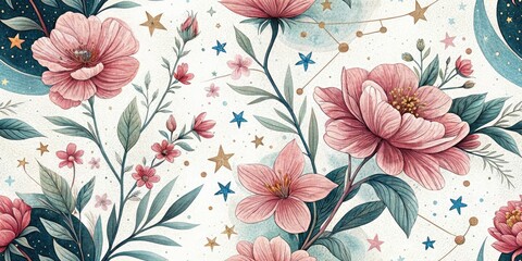 Celestial Blooms: Fashion Photography with Delicate Floral Astronomy Backgrounds