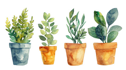 Obraz premium Watercolor Painting of Potted Plants