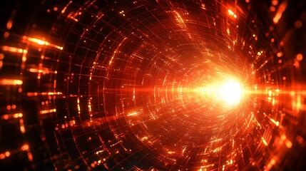 A nostalgic 3D abstract red neon grid in a retro style. A wireframe background with a futuristic sci-fi theme, channeling 80s and 90s video games and Y2K aesthetics. A glowing light shines at the