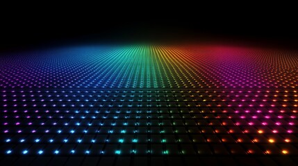 Fototapeta premium An abstract 3D background with neon rainbow colors and laser lines, evoking a retro Pride LGBT Synthwave grid videogame aesthetic. This VJ template blends futuristic sci-fi elements from the 80s