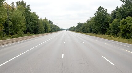 Fototapeta premium Empty highway, trees, cloudy day, road trip, travel, scenic