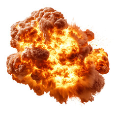Large Explosion Fireball with Orange and Yellow Smoke Isolated on Transparent Background