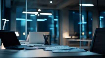 Naklejka premium Money laundering compliance audit in a corporate office. Featuring transaction evaluation and fraud detection