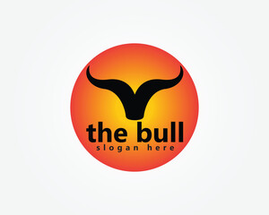 creative bull logo, bull head with sunset background logo design