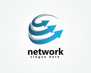 circle abstract blue globe arrow up icon, symbol, logo design