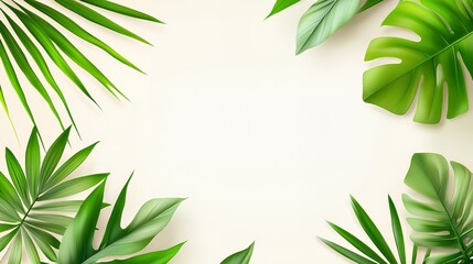 Fototapeta premium Lush Green Tropical Leaves Frame on White Background