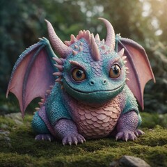 A chubby pastel dragon with big, adorable eyes and tiny wings.